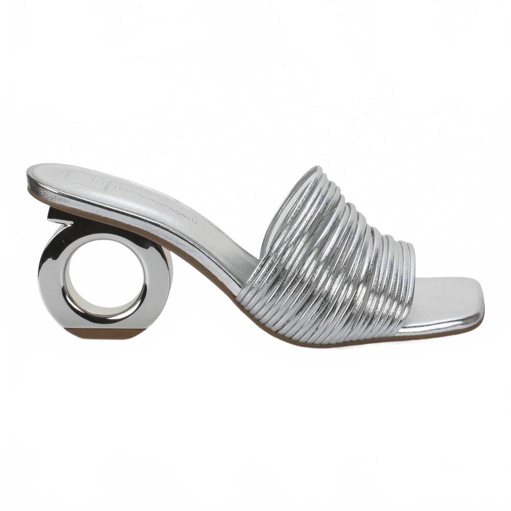 NEW BRUNO MENEGATTI women's aria slide sandal designer heel in silver